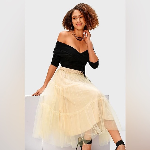 Ruffle Mesh Tiered Skirt in Champagne - Picture 8 of 17